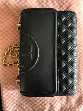 Tory Burch Black Quilted & Smooth Leather Chain Shoulder Bag